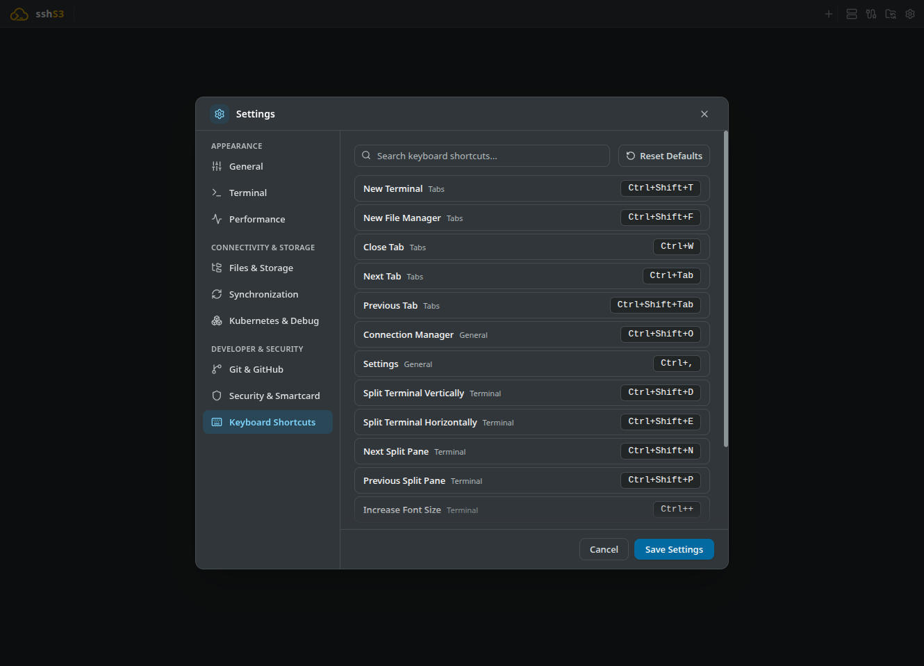Keyboard Shortcuts Table